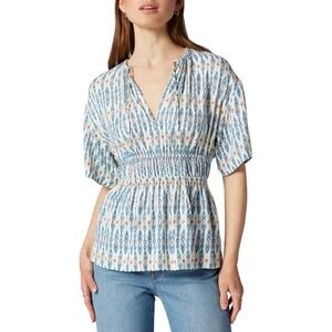 Joie Renae Split Neck Top Size S Smocked Waist Bohemian Blue